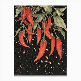 Red Chilis Growing Illustration Canvas Print