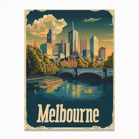 Aihrgdesign A Retro Travel Poster For Melbourne Featuring The Cac98e4a 56f6 42b0 B50c 64c267869954 2 Canvas Print