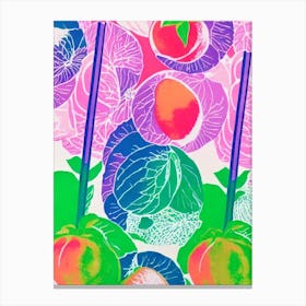 Peach Risograph Retro Poster Fruit Canvas Print