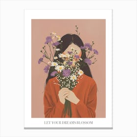 Let Your Dreams Blossom Poster Spring Girl With Purple Flowers 7 Canvas Print