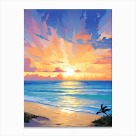Grace Bay Beach Turks And Caicos At Sunset, Vibrant Painting 3 Canvas Print