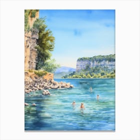 Swimming In Zakynthos Greece Watercolour Canvas Print