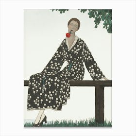 Woman Sitting On A Bench Canvas Print