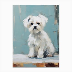 Maltese Dog, Painting In Light Teal And Brown 1 Canvas Print