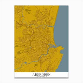 Aberdeen Yellow Blue Map Canvas Print