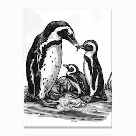 African Penguin Feeding Their Chicks 3 Canvas Print