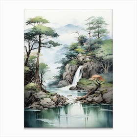 Sounkyo Gorge In Hokkaido, Japanese Brush Painting, Ukiyo E, Minimal 2 Canvas Print