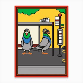 London Pigeons At The Bus Stop Canvas Print