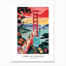 Tsing Ma Bridge, Hong Kong, Colourful 2 Canvas Print