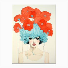 portrait illustration of woman with flowers 6 Canvas Print