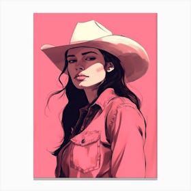 Cowgirl Portrait Illustration Pink Canvas Print