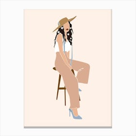 Woman Hand Drawing Boho Minimalist Pastel Colors 7 Canvas Print