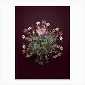 Vintage Pink French Roses Flower Wreath on Wine Red n.2328 Canvas Print