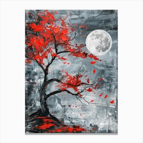 Red Tree With Moon Canvas Print