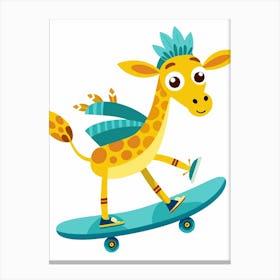 Giraffe On Skateboard 1 Canvas Print