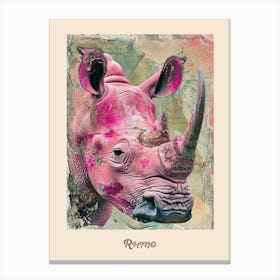 Pink Rhino Vintage Poster 3 Canvas Print