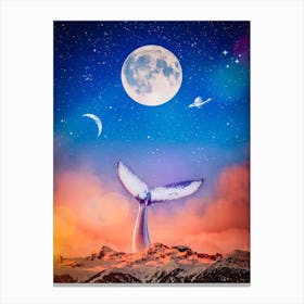 Whale Tail In The Moons Mountain Canvas Print