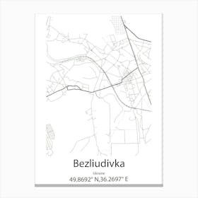 Bezliudivka,Ukraine Minimalist Map Canvas Print