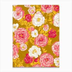 Peony Floral Print Retro Pattern 2 Flower Canvas Print