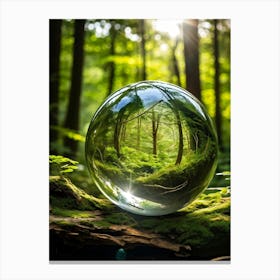 Crystal Clear Sphere Of Earth Suspended In A Lush Forest Setting Sunlight Filtering Through The Can (1) Canvas Print