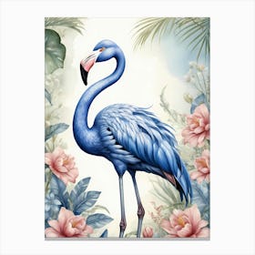 Floral Blue Flamingo Painting (5) Canvas Print