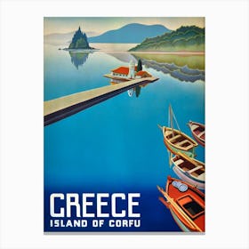 Vintage 1954 Travel Poster The Island Of Corfu In Greece Canvas Print