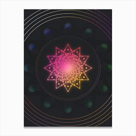 Neon Geometric Glyph in Pink and Yellow Circle Array on Black n.0448 Canvas Print
