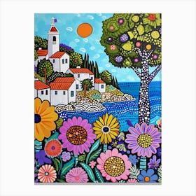 Kitsch Colourful South Of France Coastline 2 Canvas Print