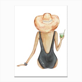 Woman In Swimsuit With Drink Canvas Print