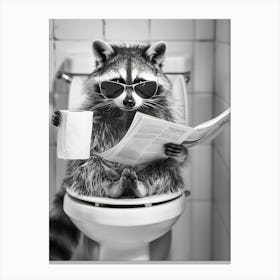 Raccoon Reading Newspaper Canvas Print