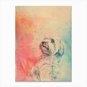 Havanese Dog Pastel Line Watercolour Illustration  4 Canvas Print