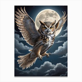 Owl In Flight Full Moon Canvas Print