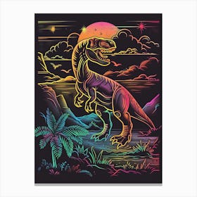 Dinosaur At Night In The Neon Desert Canvas Print