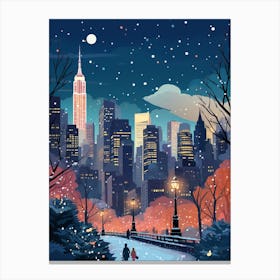 Winter Travel Night Illustration New York City Usa 2 Canvas Print