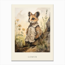 Beatrix Potter Inspired  Animal Watercolour Lemur Canvas Print