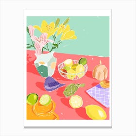 Lilies And Fruit Canvas Print