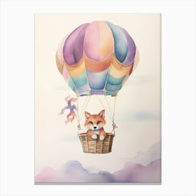 Baby Fox 3 In A Hot Air Balloon Canvas Print