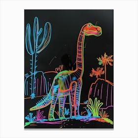 Neon Dinosaur Line Drawing In The Desert Canvas Print