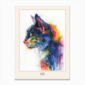 Cat Colourful Watercolour 2 Poster Canvas Print