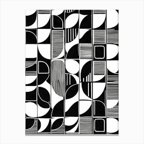 Retro Inspired Linocut Abstract Shapes Black And White Colors art, 202 Canvas Print