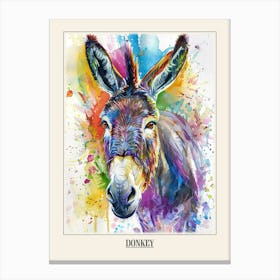 Donkey Colourful Watercolour 4 Poster Canvas Print