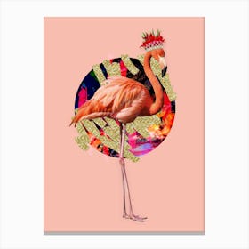 Royal Flamingo Wearing Floral Crown In Pink And Gold Canvas Print