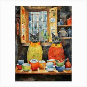 Two Cats In A Medieval Kitchewn Abstract Canvas Print