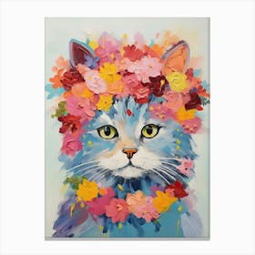 Selkirk Rex Cat With A Flower Crown Painting Matisse Style 1 Canvas Print