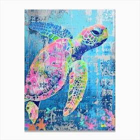 Pink Green Blue Sea Turtle Textured Painting Canvas Print
