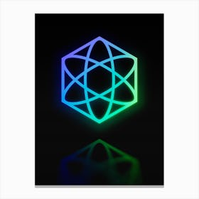 Neon Blue and Green Abstract Geometric Glyph on Black n.0024 Canvas Print