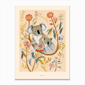 Folksy Floral Animal Drawing Koala 5 Poster Canvas Print