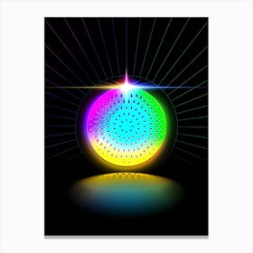Neon Geometric Glyph in Candy Blue and Pink with Rainbow Sparkle on Black n.0263 Canvas Print