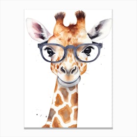 Smart Baby Giraffe Wearing Glasses Watercolour Illustration 3 Canvas Print