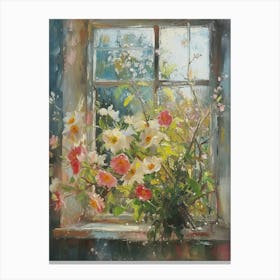 Dahlia Flowers On A Cottage Window 3 Canvas Print